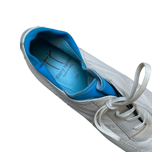Thierry Rabotin Metallic Leather Wedge Sneakers Blue Sole Made in Italy Size 39 - Picture 10 of 12